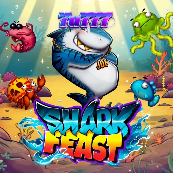 Shark Feast স্লট গেমের উজ্জ্বল এবং কার্টুনিশ পানির নিচের দৃশ্যপট